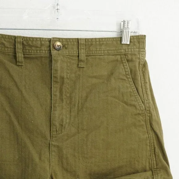 Madewell aj524 Womens Camp Shorts High Waist Green Cotton Elastic Waist Sz Small - Picture 2 of 8